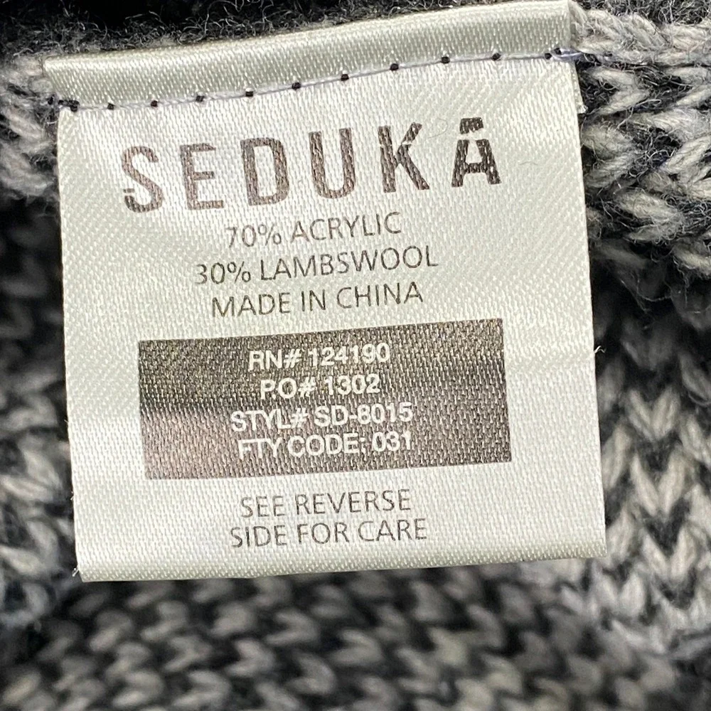 Seduka Sweater Mens XL Lambs wool Blend Shawl Collar Cardigan Elbow Patches Grey